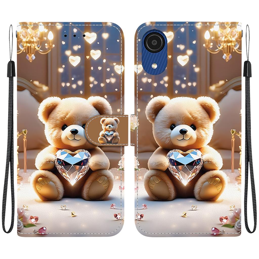 Handmade PU Leather Flip Case for Samsung Galaxy A03 Core (A032F)- Anti-Slip Shockproof Cover with Wrist Strap & Heart/Rose Cat Designs