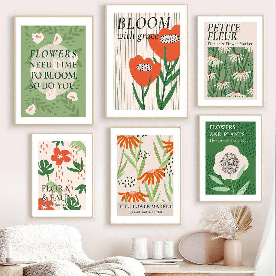 

Abstract Green Orange Beige Floral Plants Wall Art Painting Posters and Prints Wall Pictures Living Room