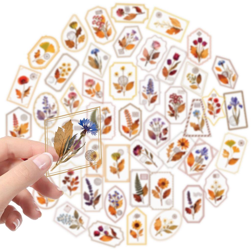 50Pcs/Set Retro Flower Stamps Series 02 PET Stickers Waterproof DIY Fashion Doodle Decals Stickers