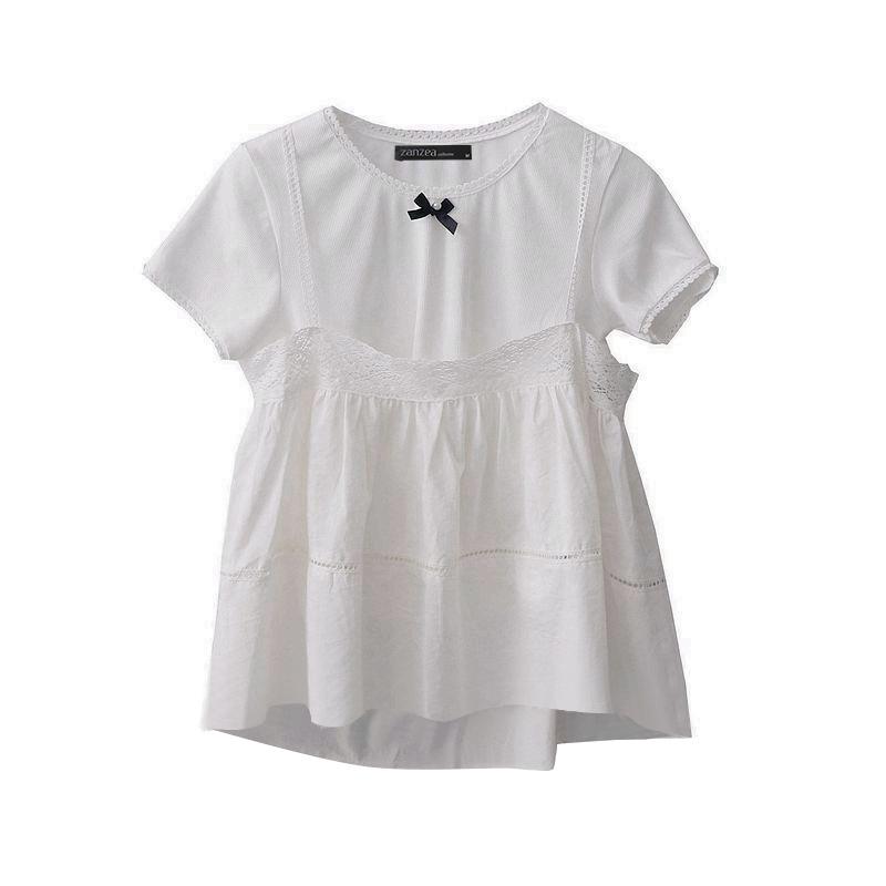 

ZANZEA Женские летние футболки с круглым вырезом, повседневные, лоскутные, с коротким рукавом 4XL белый