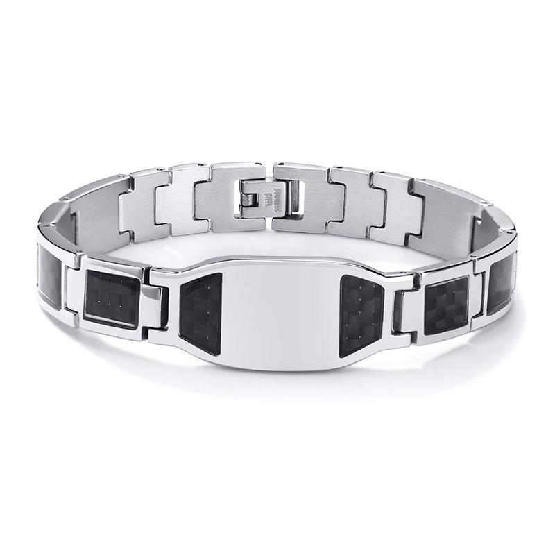 Carbon Fiber Bracelet Men Custom Star of David Logo Stainless Steel Hand Chain ID Bracelets For Dad Boyfriend Gift
