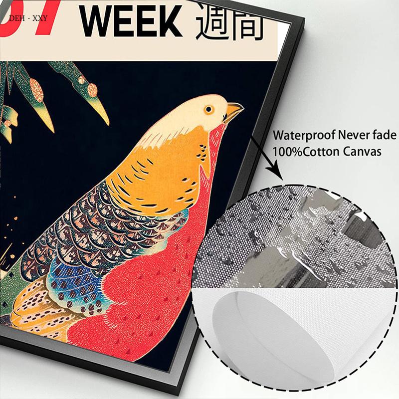 Poster zur Ausstellung japanischer Kunstwerke, Poster zur Japan Week 1967, Vögel, Leinwandgemälde, abstraktes Wandbild für die Zimmerdekoration zu Hause
