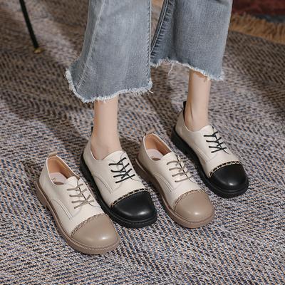 New French Mary Jane Lace-Up British Style Platform Loafers Women'S Thick Heel Versatile Color Matching Soft Sole Small Leather Shoes Women