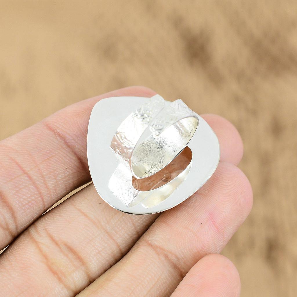 Natural Brown Amazonite 925 Silver Cresent Moon Adjustable Ring For Girls