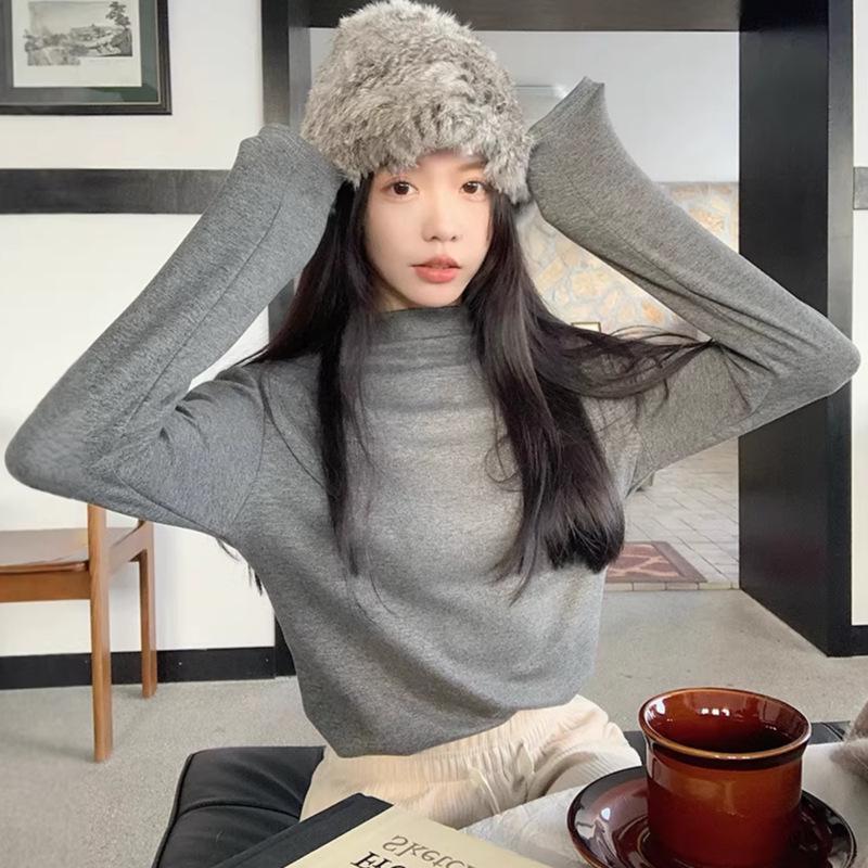 

Women s Casual Thermal Slimming Long Sleeve Top Double Extra Large светло-серый