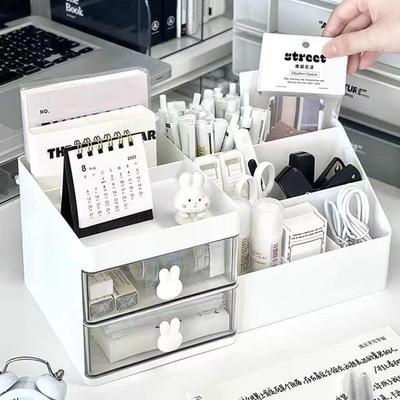 Cute Desk Organizer: Desktop Storage Box with Pen Holder and Office Shelf