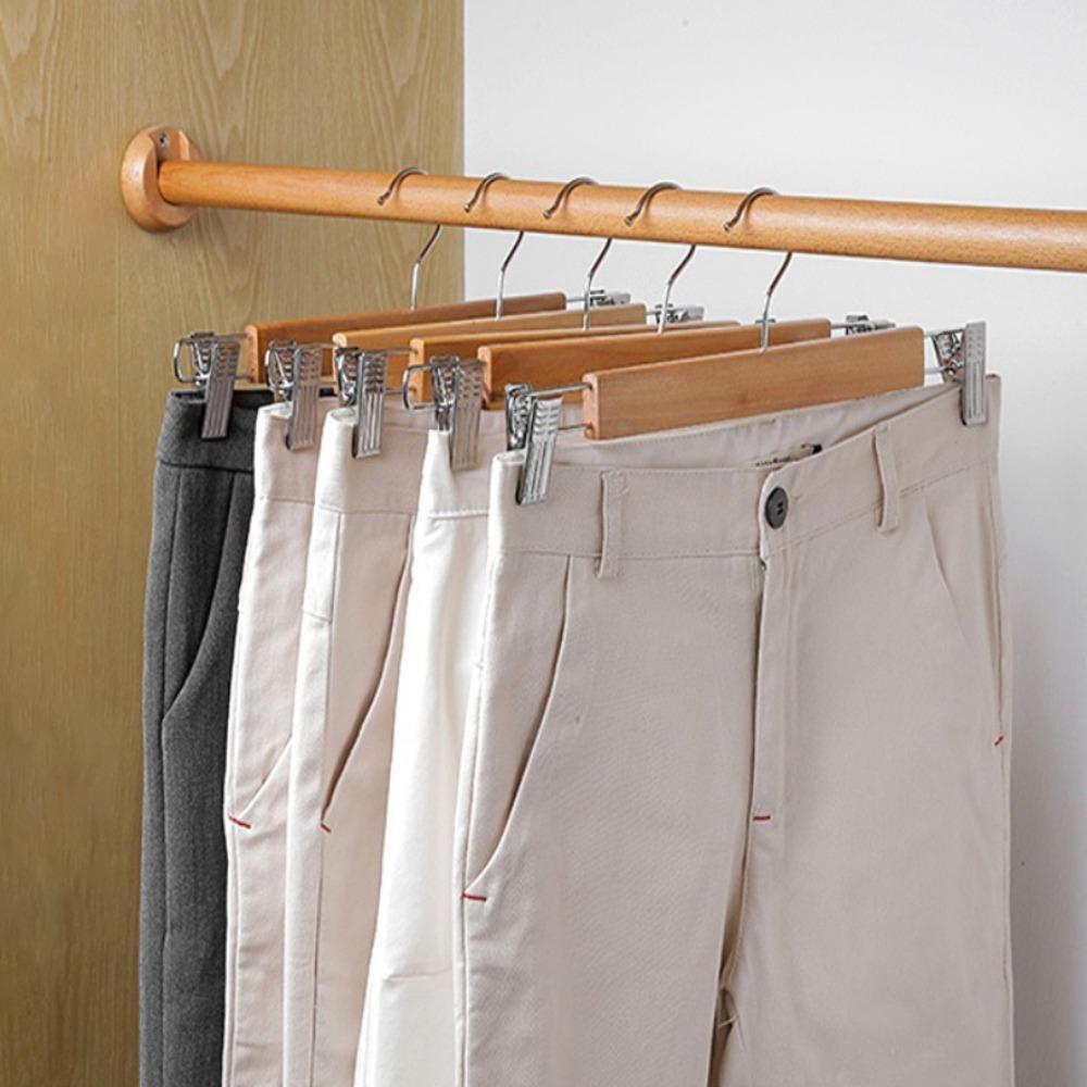 No Trace Solid Wooden Hanger Wood Trouser Hanger with Clip High Quality Pants Clips