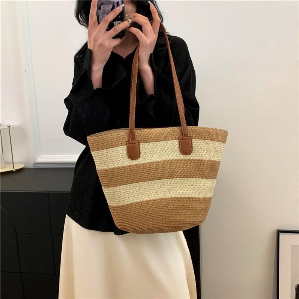 

Смугаста плетена сумка через плече, квадратна пляжна сумка для відпочинку, повсякденна сумка-тоут 05