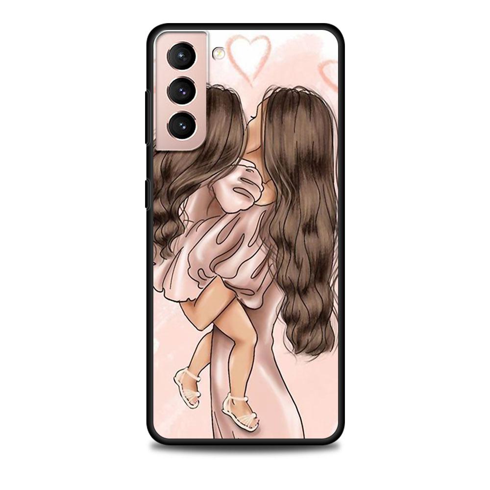 Mom And Baby Girl Boy Black Case for Samsung Galaxy S23 S22 Ultra Cases S21 S20 FE S10 S9 S8 Plus S10e S7 Silicone Phone Cover