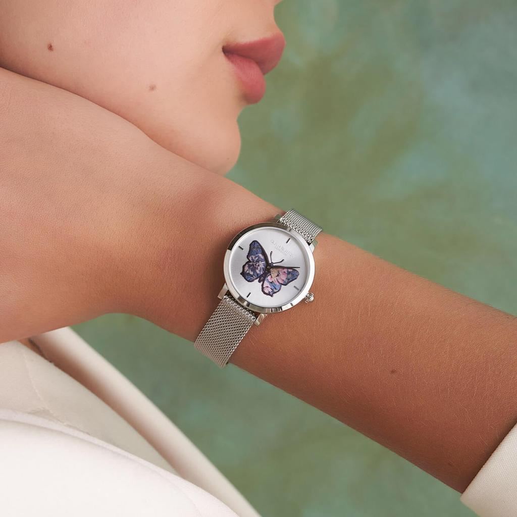 Authorized Dealer Olivia Burton Watch Ladies Ob24000127 Signature 28mm Butterfly Ultra Slim Silver Mesh Watch [OLIVIA BURTON]