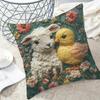Easter Bunny Pillowcase Imitation Embroidery Lamb And Chick Print Pillowcase Farmhouse Throw Pillow Cover for Parties Living Room Couch Sofa Decor