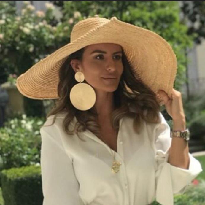 Spring and Summer New Flat-top Large Brim Lafite Straw Hat Concave Travel Sunscreen Large Edge Lafite Grass Flat-top Hat