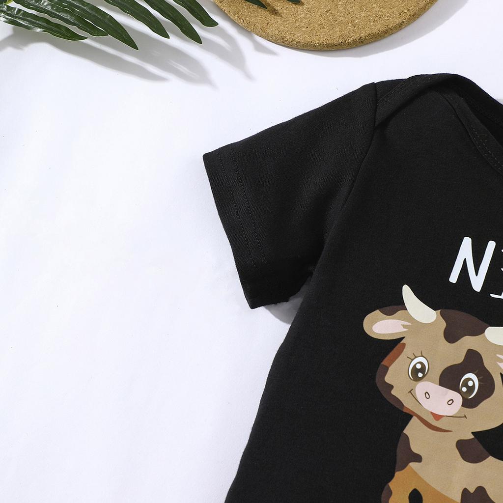 Baby Girl Boy Cotton Bodysuit “New To The Herd” Print Short Sleeve Romper Onesie