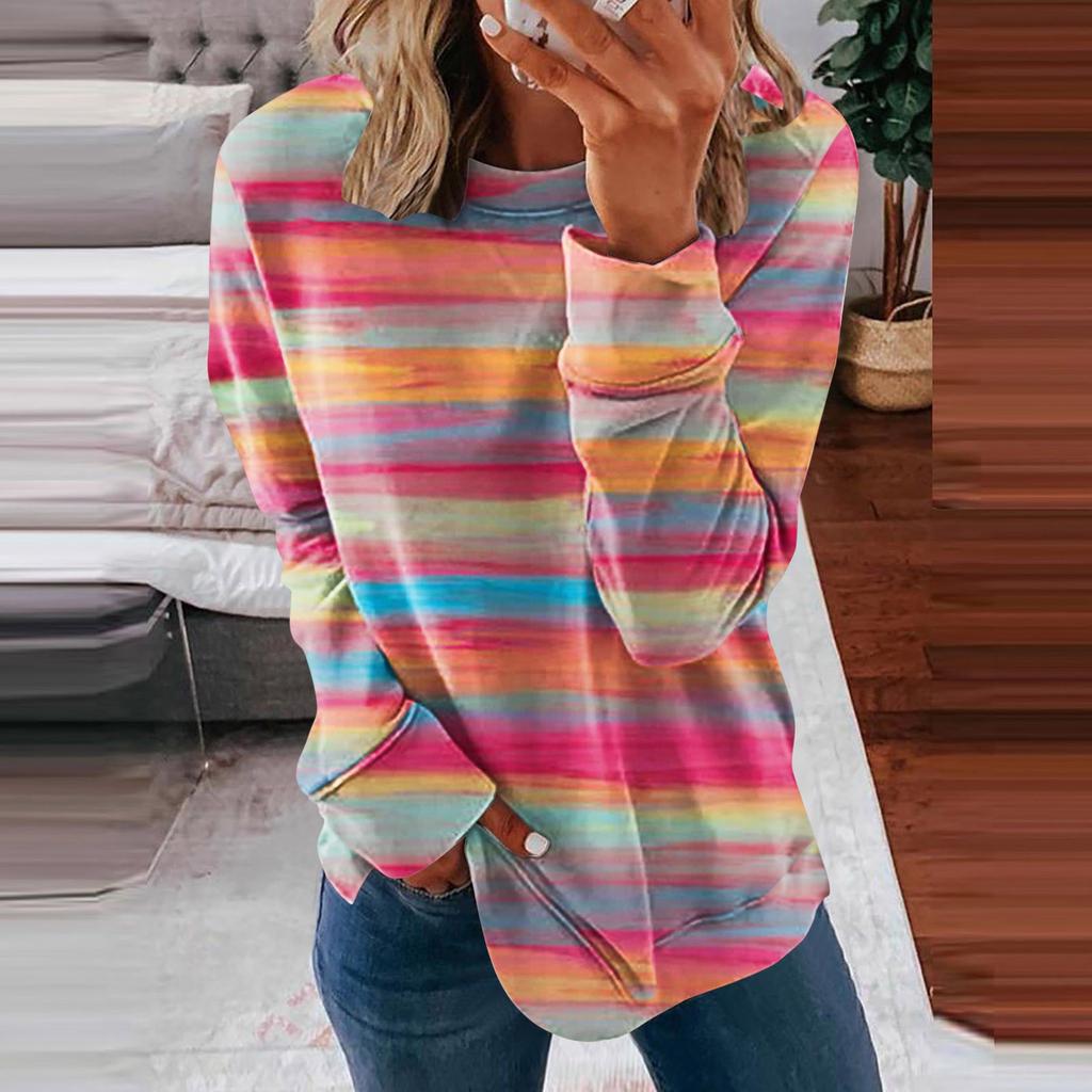 Women's Casual Fashion  Print Long Sleeve O-Neck Pullover Top