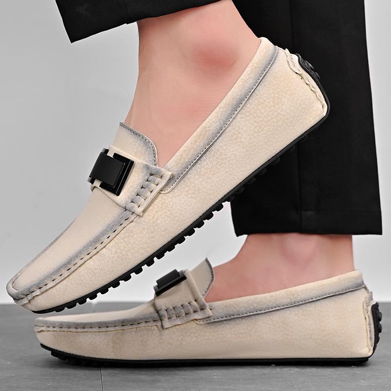Fashion High Quality Men's Hand Sewn Comfortable Casual Shoes Fashionable Outdoor Round Toe Breathable Anti Slip Lazy Driving Shoes