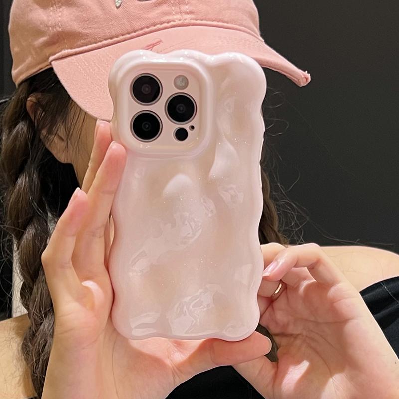 Glänzende Hellrosa 3D-Blasenstruktur Stoßfeste Hülle Für iPhone 17 Air 16 15 13 12 11 Pro Max 14 Plus Weiche TPU-Handy-Rückabdeckung