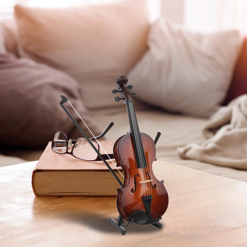 Miniatyrfiolmodell i trä Mini Musikinstrumentmodell Prydnader Med Presentförpackning