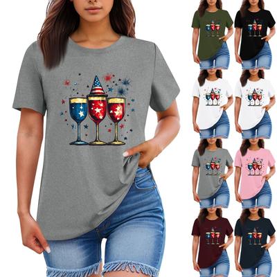 Moda feminina casual estampado gola redonda manga curta camiseta top camiseta top top