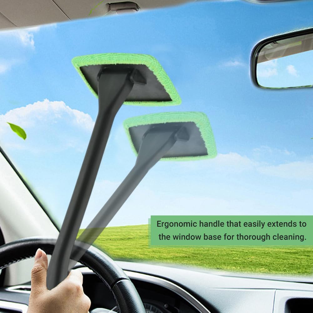 Car Windshield Cleaning Tool, Windshield Cleaner with 5 Reble Microfiber Pads and Extendable Handle, Auto Glass Wiper Kit for Interior/Exterior Dirty