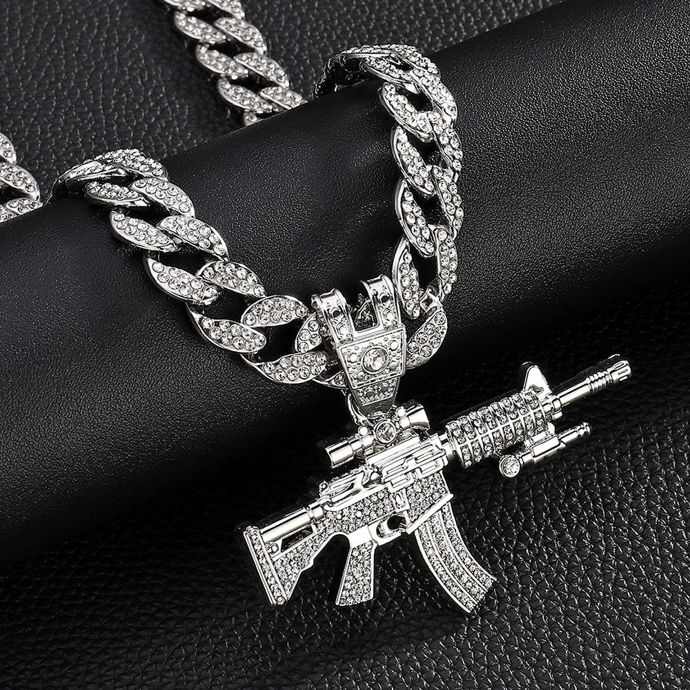 Diamond Gun Jewelry Alloy Simulation Ak Weapon Model Hip Hop Men'S Necklace