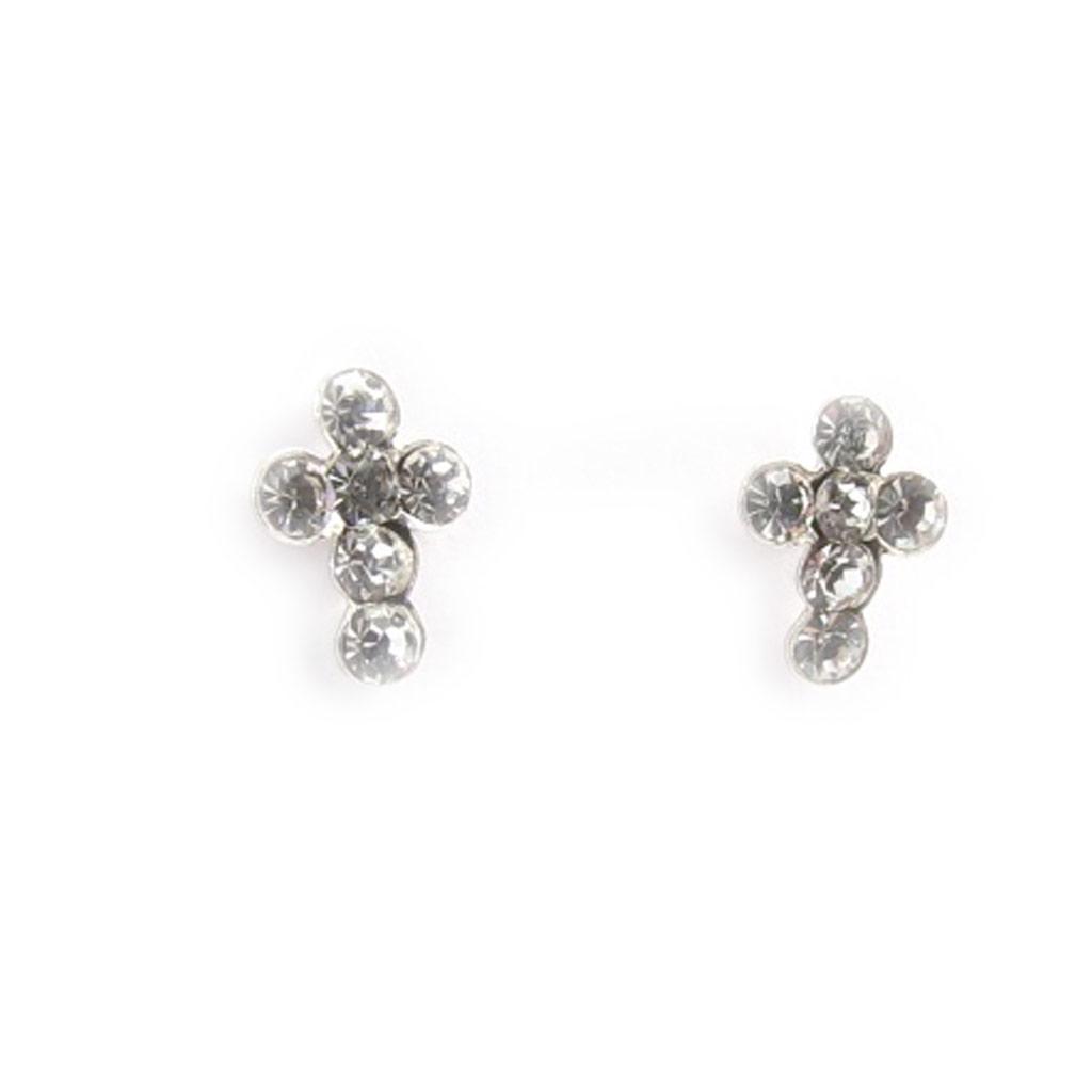 Les Trésors De Lily [C5757] - Boucles Argent 'Croix' Blanc argenté - 4x6 mm
