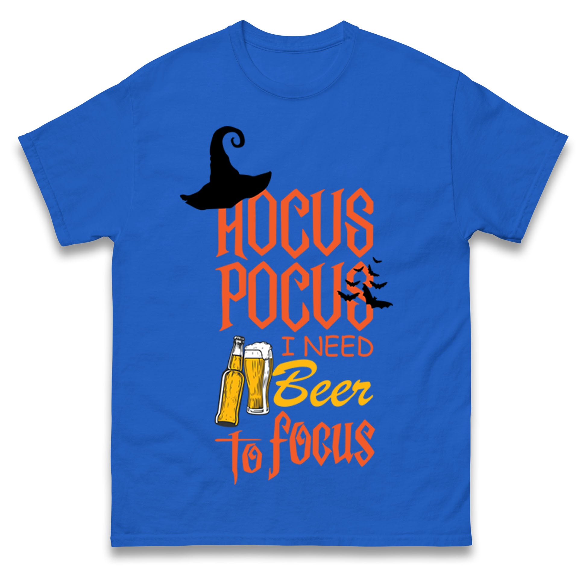 Hocus Pocus I Need Beer To Focus Halloween Mens T Shirt Womens Tops Teess XL