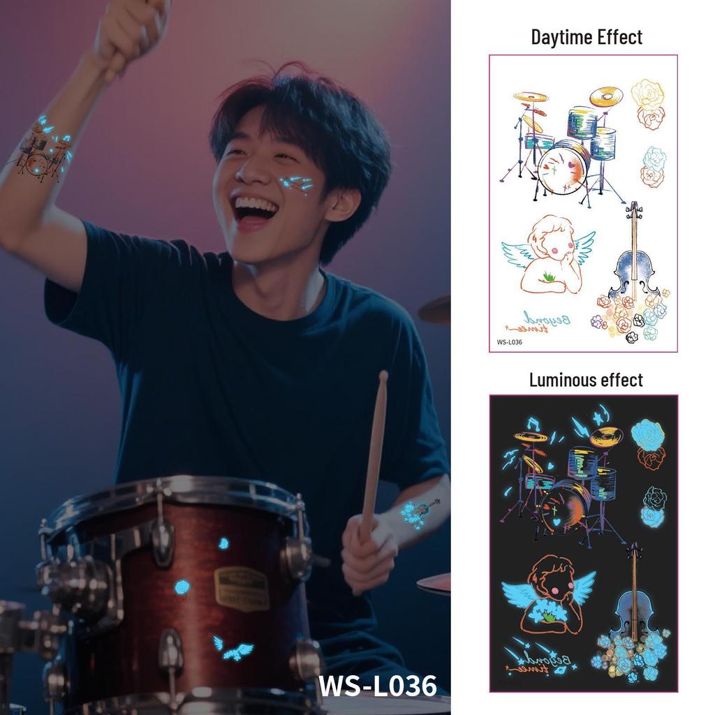 Blue Luminous Waterproof Tattoo Stickers for Carnival & Music Festivals - Sweatproof & Durable