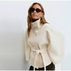 Womens Stand Collar Lace-up Jacket Loose Fit Casual Short Coat 2025