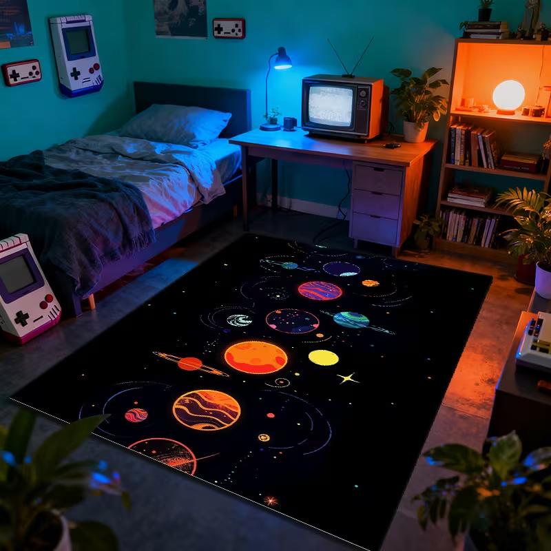 Abstract Universe Black Hole Pattern Printed Floor Mat Anti Slip Suitable for Living Room Bedroom Kitchen Mechanical Decoration