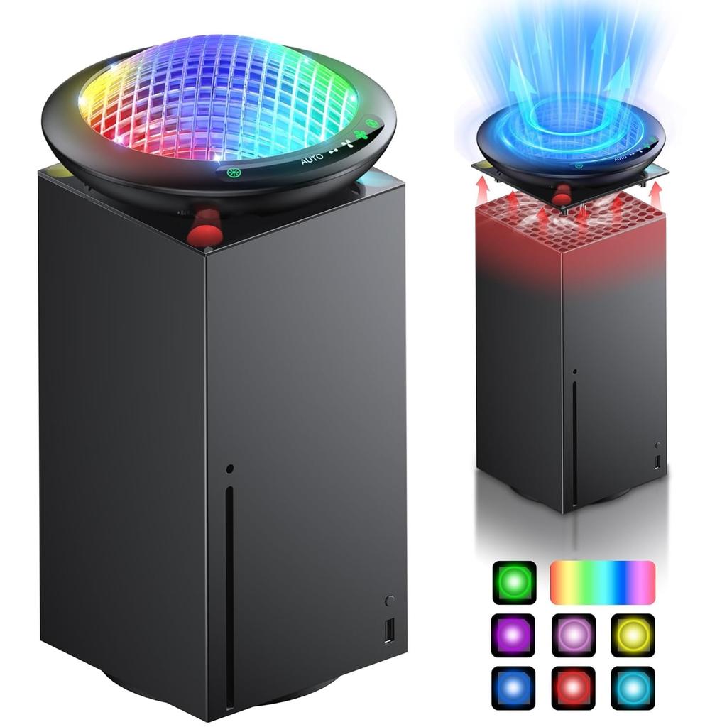 UFO Cooling Fan with 11 RGB Lights, Auto Cooling System Fan Speed Adjustable By Temperature for Xbox Series X Console, Low Noise, 3 Speed, USB Port