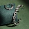 Yupsk 2 Pieces Hollow Square Shiny Zircon Chain Bracelet Rings for Women Shiny CZ Crystal Cuff Bangle Wedding Jewelry