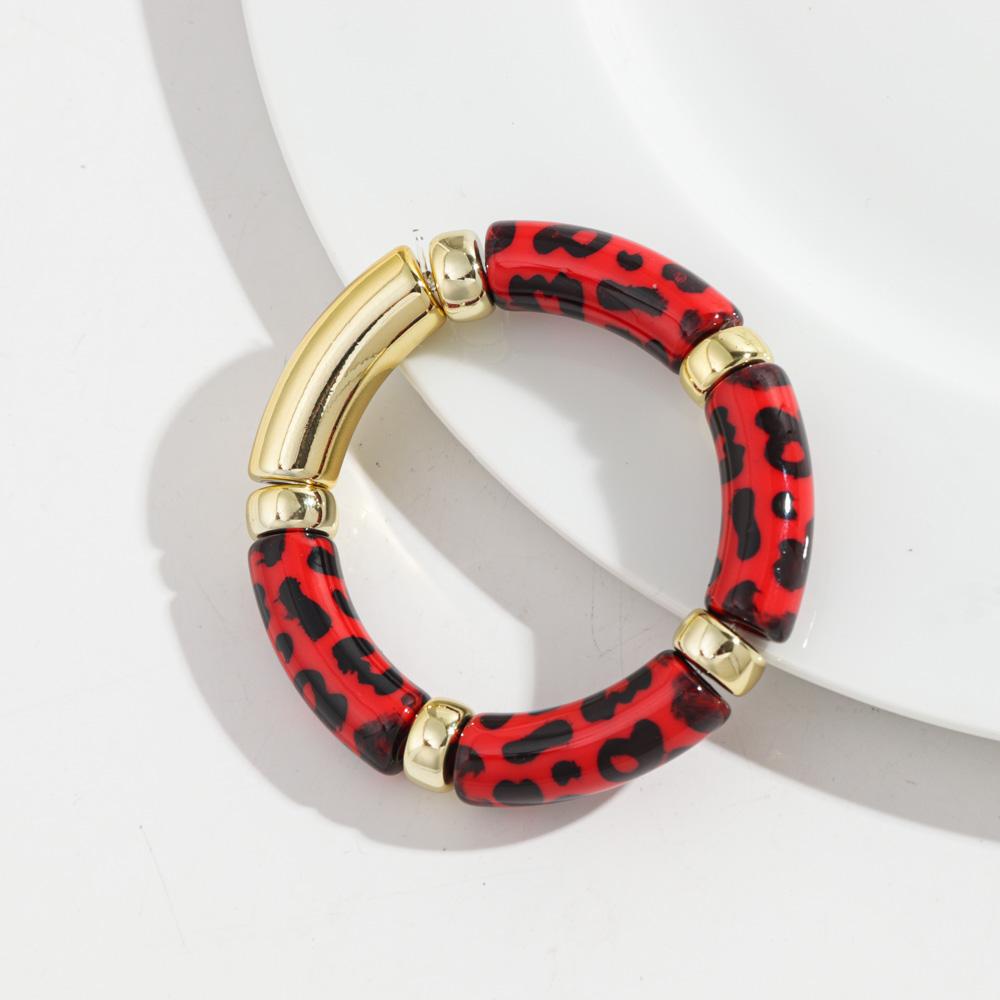 Leopard Colorful Bamboo Curved Tube Bracelets for Women Men Punk Resin Thick Beaded Elastic Stackable Bangles Retro Jewelry Gift