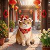 Cartoon Chinese Style Pet Scarf Red Zodiac Horse Design New Year Cat Headwear Comfortable Elastic Puppy Knitted Scarf