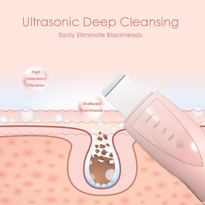 Waterproof Ion Ultrasound Facial Spatula Face Peeling EMS Ultrasonic Skin Scrubber Ultrasonic Face Beauty Device