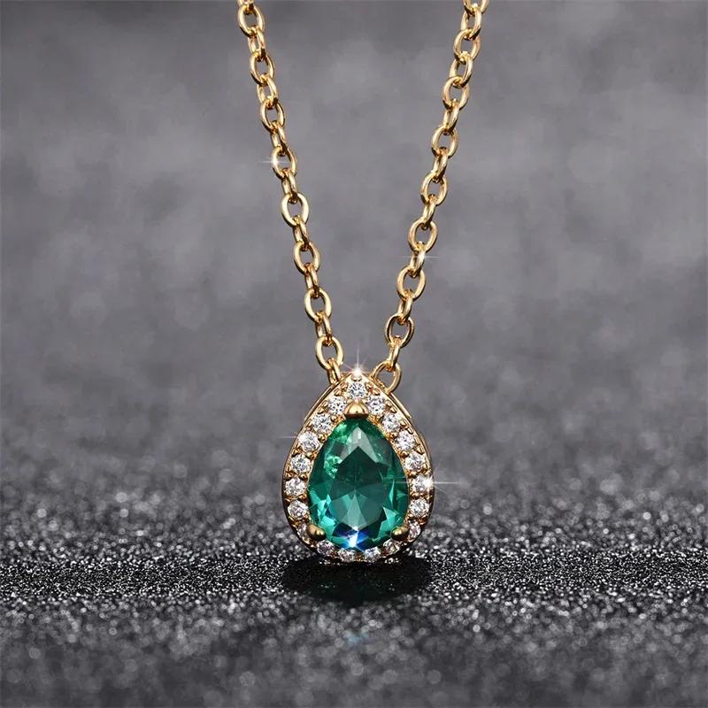 Luxuriöse Birnenförmige Zirkonia Damen-Anhänger Halskette, Eleganter Damenschmuck, Geeignet für Hochzeiten