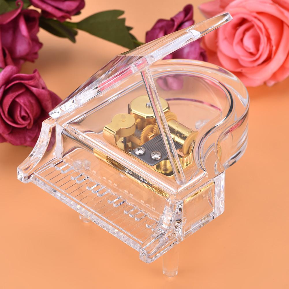 Grand Piano Shaped Windup Transprent Acrylic Music Box Birthday Present Gift