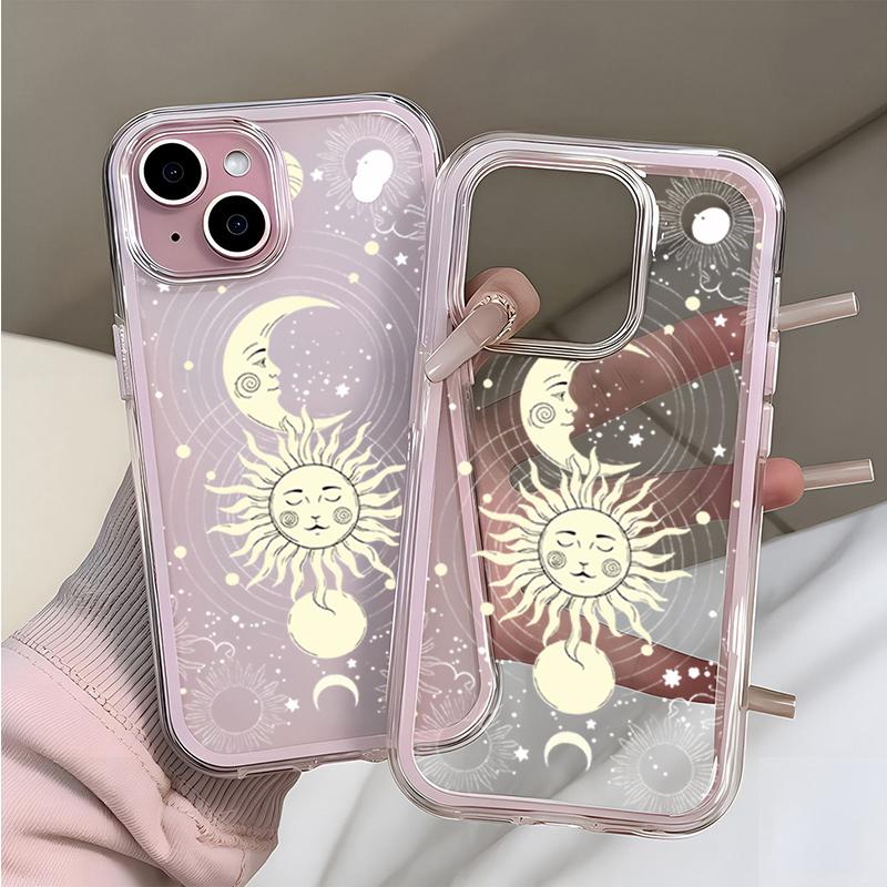 Cute Sun Moon Pattern TPU Transparent Silicone Phone Case For iPhone 17 Pro Max 16 15 14 13 12 11 Pro Plus Shockproof Soft Cover