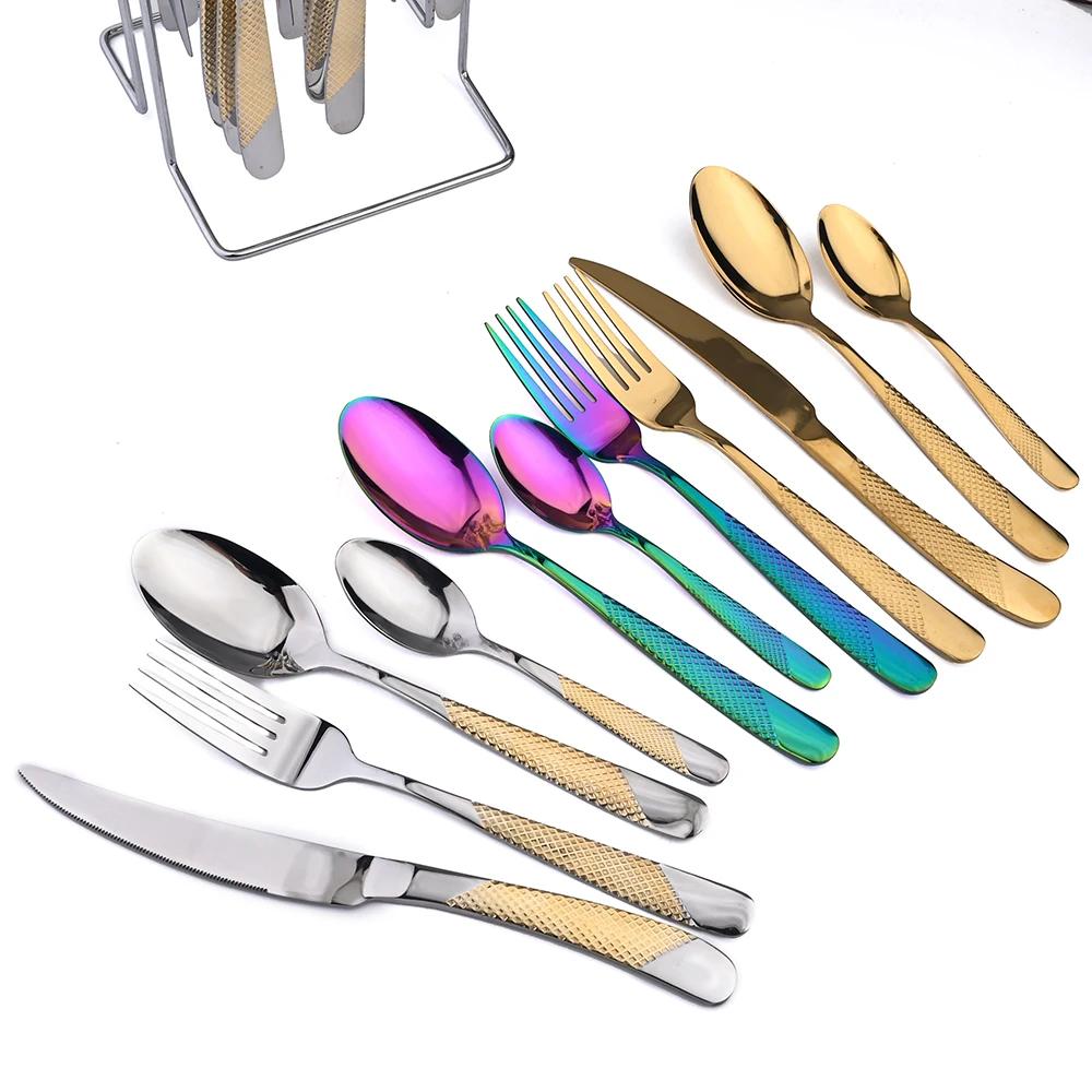 16 Pieces Cutlery Set Western Tableware Stainless Steel Black Elegant Dinner Set Mirror Knife Fork Spoon Kitchen Utensils