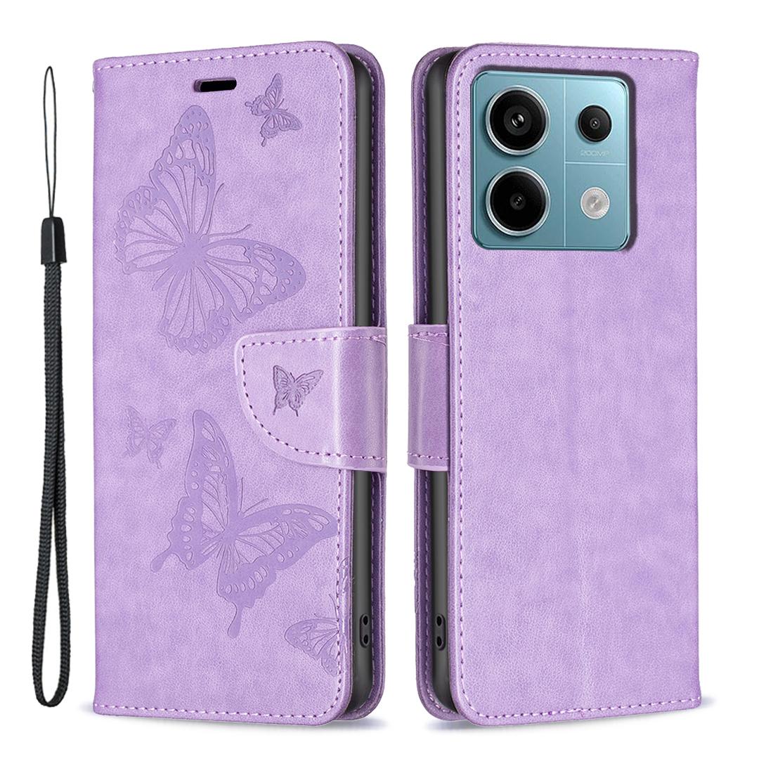 

For Xiaomi Redmi Note 13 Pro 5G/Poco X6 5G Case Butterfly Imprinted PU Leather Phone Cover Purple