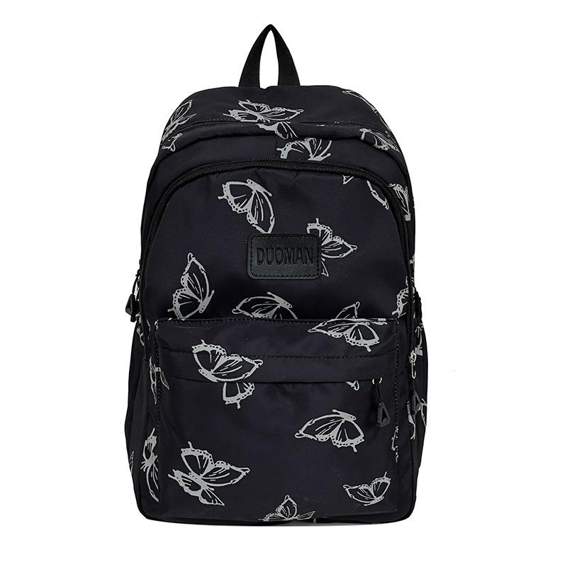 Schoolbag Japanese Ins Wind Butterfly Print Backpack Female Junior High School High School Student Schoolbag Large Capacity Lightweight Travel