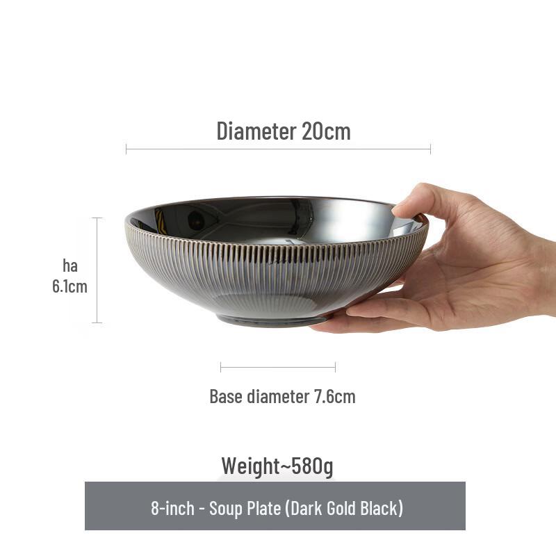 ZISIZ 8-inch Obsidian Black Enamel Soup Plates (2-pack)