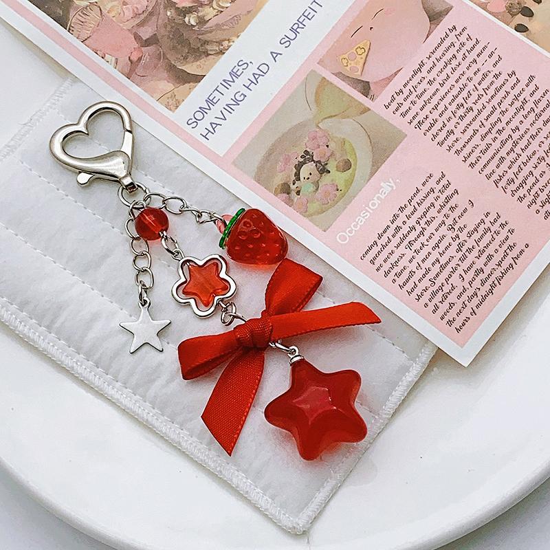 Fashionable Strawberry Keychain Star Purse Pendant Sweet Bowknot Key Ring Exquisite Backpack Decoration Accessories Gifts