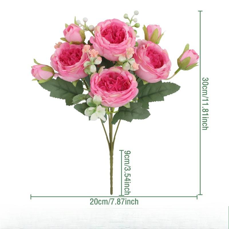 Rose Pink Silk Peony Artificial Flowers Bouquet 5 Big Head and 4 Bud Cheap Fake Flowers for Home Wedding Decoration indoor