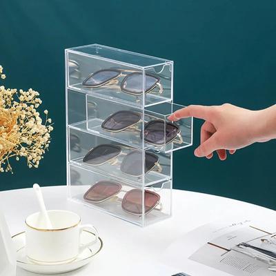 Acrylic Drawer Box 4-layer Sunglasses Storage Organizer Box Desktop Sundries Storage Pull Glasses Display Containers Box