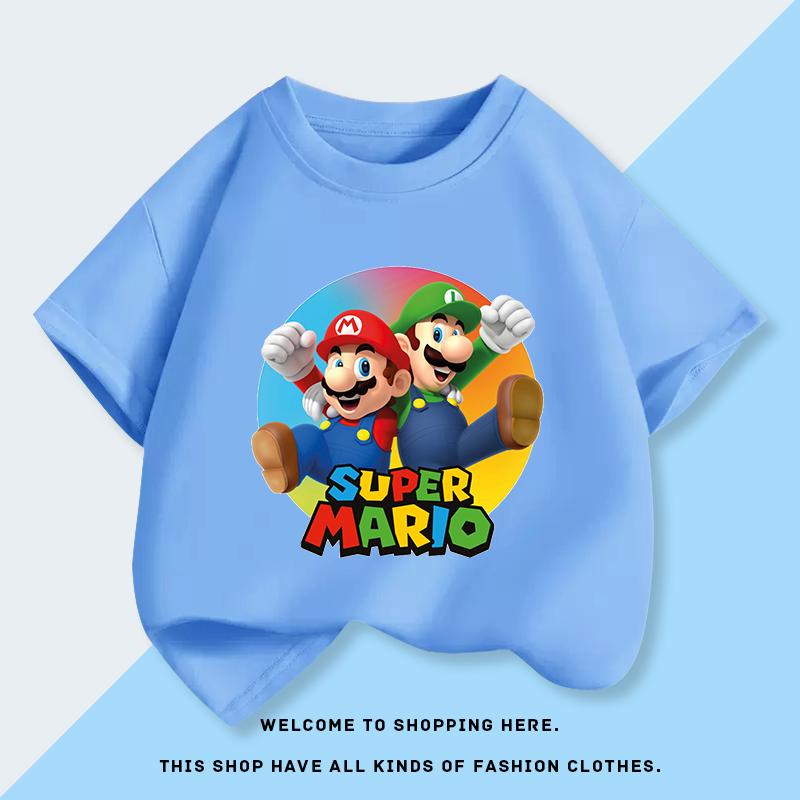 Super Mario Bros Mario Luigi Boy ShortSleeved Tshirt Summer Clothing Childrens TShirt Childrens Top