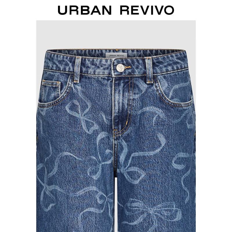 UR Women's Retro Bow Cotton Wide-Leg Denim Jeans UYL850208