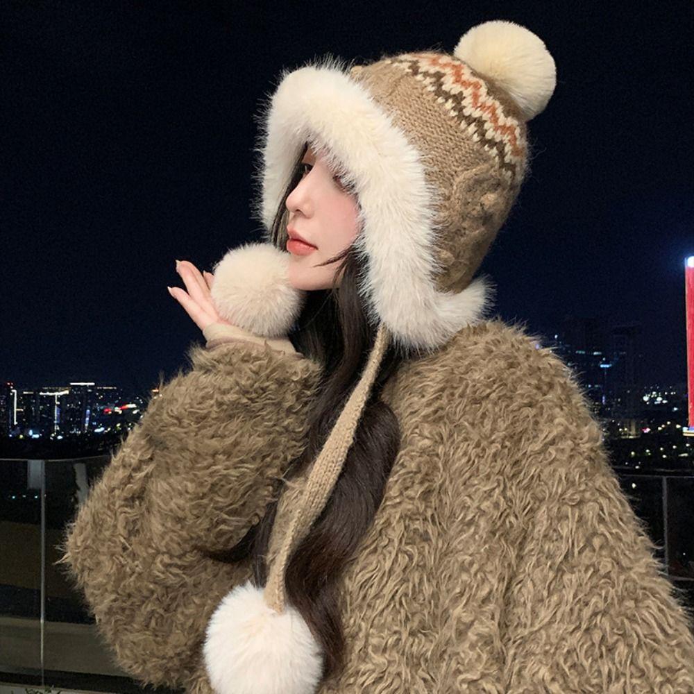 Warm Fair Isle Style Beanies Ethnic Style Lei Feng Hat Fashion Jacquard Knitted Hat  Outdoor