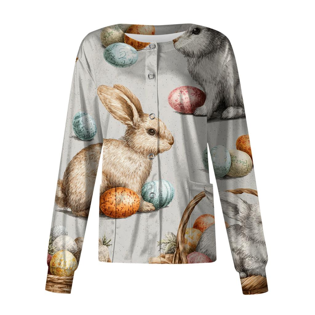Damen Lässig Langärmlig Einreihig Bedruckt Schutzkleidung Cardigan Top