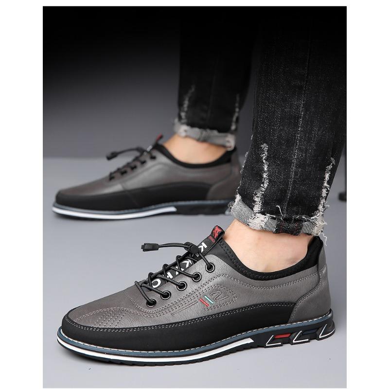 Pánské boty pro volný čas PLUS SIZE, svršek z kůže z mikrovlákna, prodyšná měkká podrážka nazouvací s elastickými tkaničkami pro venkovní chůzi a jízdu