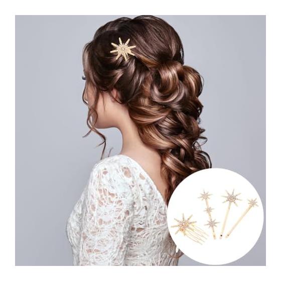 FOMIYES 4pcs Gold Metal Hair Clips with Rhinestone Decor, 2.17 Inch for Wedding Party Hair Accessories for Girls